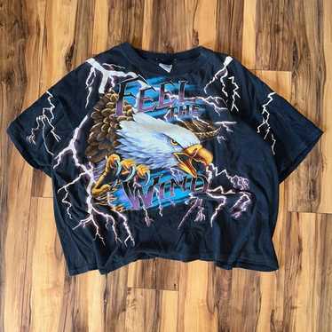 【レアパターン】90s American Thunder Tシャツ ウィード Vtg 90s All Over Print Feel The Wind T Shirt American