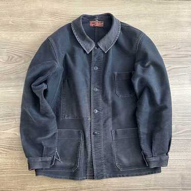 ジャケット・アウター French vintage black molskin jacket 40s 1940S FRENCH BLACK MOLESKIN REPAIRED CHORE JACKET – TWO FOLD