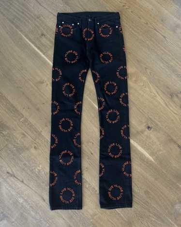 vlone 初期 限定denim Vlone x Endless Embroidered and Distressed Denim Jeans Neon