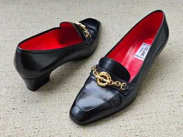 靴 Vintage celine shoes CELINE Vintage Burgundy Leather and Gold Link Chain Heels