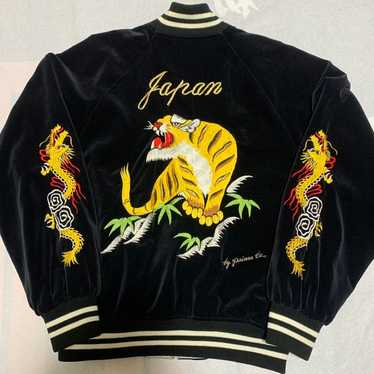 ジャケット・アウター 90s vintage souvenir jacket velvet black Vintage Sukajan Reversible Velvet Jacket Embroidered
