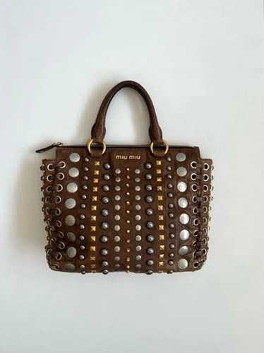 バッグ miumiu archive studs leather bag brown Miu Miu Brown Studded Shoulder Bag ○ Labellov ○ Buy and