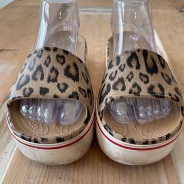 Crocs Leopard Print Platform Slides With Clear St… - image 1