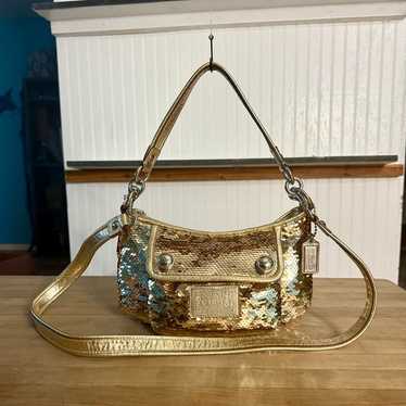 バッグ Coach Poppy Sequin Spotlight 2way gold COACH POPPY SEQUINS POPPY CINCH DRAWSTRING CROSSBODY 17906