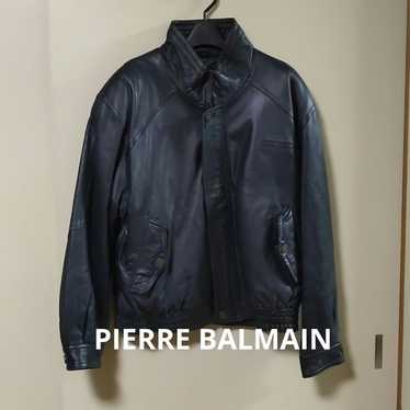 PIERRE BALMAIN レザージャケット パープル F B8848 Pierre BALMAIN Golden Line Black Leather Button-Up Jacket L