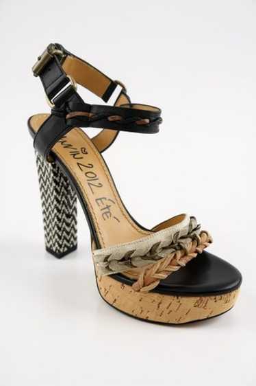 LANVIN 2012 ETE サンダル LANVIN 2012 ETE 36/6M Snake & Brown Leather Platform Wedge