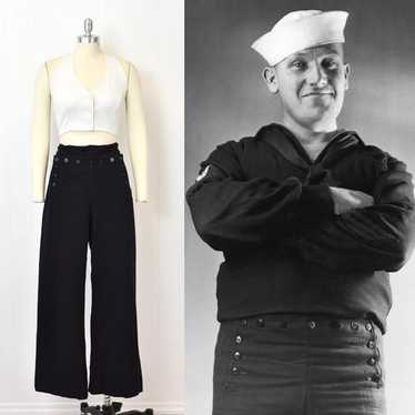 パンツ 40s British Army Sailor Pants Vintage 1940s Rare British Navy Military Wool Twill Sailor