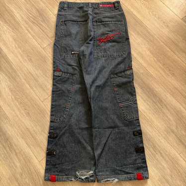 90s ECKO UNLTD デニム JNCO KIKWEAR Y2K Vintage 90s Y2K Ecko Unltd Mens Black Denim Jeans Baggy Sewn