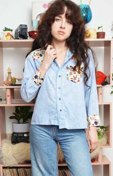 トップス 70's Stitching Shambray Western Shirts Vintage 70s western chambray - Gem