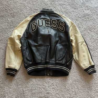 OLD GUESS　アメリカンチーム　袖レザー　刺繍　ヴァーシティージャケット 80s GUESS ヴィンテージ 刺繍 G1レザージャケット - メルカリ