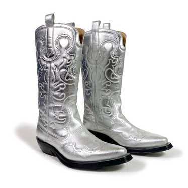 ブーツその他 Ganni Mid Shaft Western Boots - Ganni - Synthetic - Silver GANNI Women's Mid Shaft Embroidered Western Boot | $205.90
