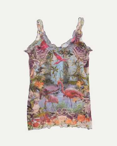 ヴィンテージ Jaen Paul GAULTIER メッシュタンクトップ Jean Paul Gaultier – Mesh Tank Top Printed Cartouche Green
