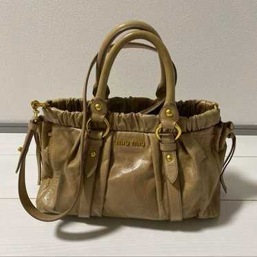 バッグ miu miu vitello lux 2way bag brown Miu Miu Brown Vitello Lux Leather Soft Shopping Top Handle