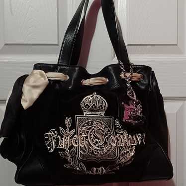 バッグ Juicy Couture Daydreamer Tote Bag y2k Vtg Juicy Couture Y2K Daydreamer crown Black velour bag Pink