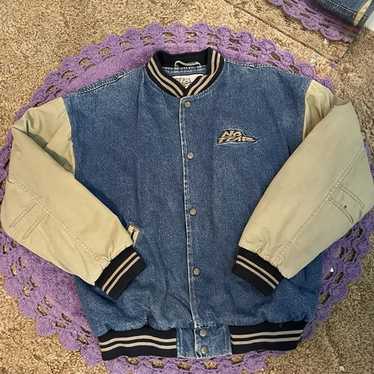 ジャケット・アウター 90s T2/3D denim leather varsity jacket Vintage 90s Varsity Leatherman Jacket Size 2XL Wrestling