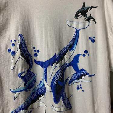 【HI FI FNK】Black Whale Vintage Top Vintage Whale on Wave Telephone, Vintage Black and White