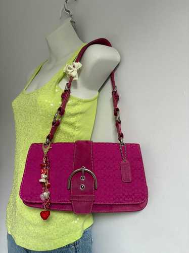 バッグ Coach Soho Signature Shoulder Bag Pink Coach Signature Soho Shoulder Bag Pink Women Used Authentic
