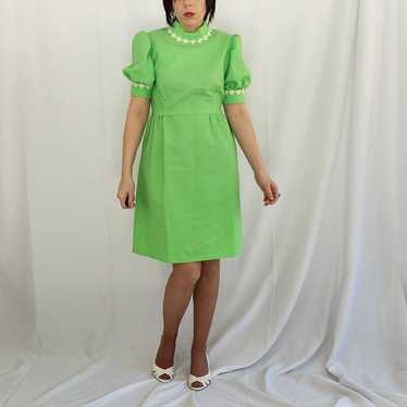ワンピース 70s Puff Sleeves Flower Dress 70s Floral Lace Puff Sleeve Vintage Dress, Seventies Retro