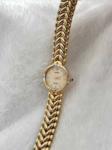 時計 vintage SEIKO EXCELINE GOLD 4N20-0370 SEIKO Exceline 4N20 0370 Gold Watch Ruby Bezel Roman Dial
