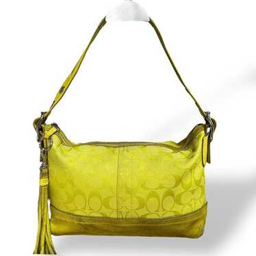 良品 OLD COACH ONE SHOULDER BAG SUEDE 9363 Coach Vintage Signature Soft Duffle Chartruese Shoulder Bag