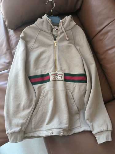 【GUCCI】Web Monogram Zip Up Hood Beige Gucci Men's GG Monogram GRG Zip Hoodie in Beige Gucci