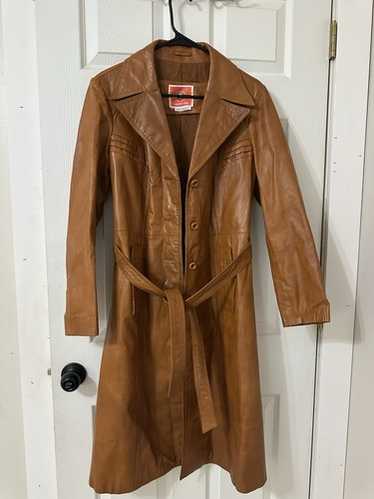 【70s】Euro Vintage All Leather TrenchCoat Vintage 70 Brown Leather Trench Coat for Women Long Belted
