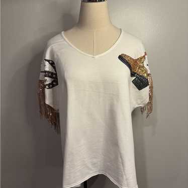 Source Unknown White Tee With Sequin Fringe - image 1