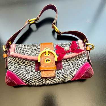 バッグ Coach Tweed Soho Demi Flap Shoulder Coach Vintage 8F01 Multicolor Tweed Soho Y2K Demi Shoulder