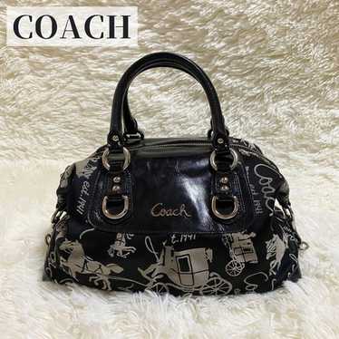 coach leather mini boston hand bag 本革 Coach Signature Mini Boston style two way bag with Gold