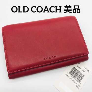 小物 OLD COACH Folding wallet leather red Coach Vintage Hamptons RED Leather Bifold Zip Around Coin