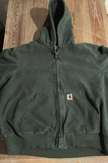 Carhartt J130 フード付きジャケット オリーブグリーン CARHARTT J130 Men's 2XL Green Washed Duck Quilted Lined
