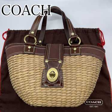 未使用級 黒 vintage coach old straw bag かごバッグ RARE VINTAGE COACH (OLD COACH オールドコーチ) CLASSIC