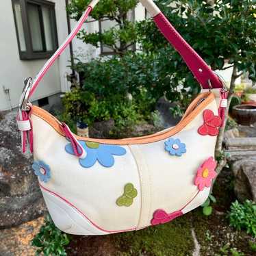 バッグ Vintage Coach Signature Hand Bag Flower COACH Signature Collection Handbag NEW with flower applique