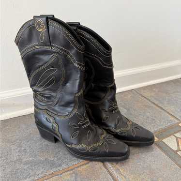 GANNI☆Embroidered Leather Western Boots ブーツ【UK発】 Ganni ganni western-embroidered boots - Gem