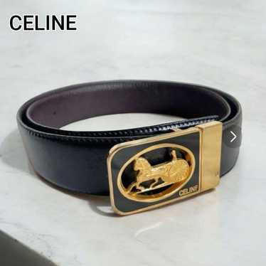 小物 Vintage Celine Gold Carriage Buckle Belt Celine Belt Carriage Gold Buckle Genuine Leather Black