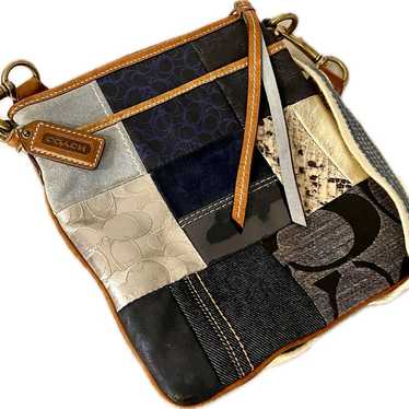 バッグ COACH Patchwork Denim Shoulder Bag Sell Coach 1080 Vintage Denim Patchwork Shoulder Bag - Blue
