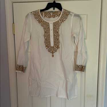 Source Unknown White Tunic With Gold Detailing - image 1