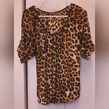 Express Leopard Print Button Up Blouse Size Mediu… - image 1