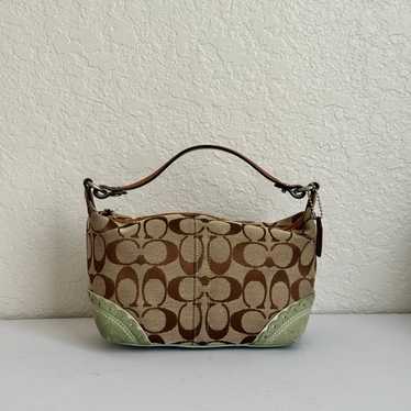 バッグ Coach Signature Shoulder Bag Suede Green Purse coach green suede - Gem