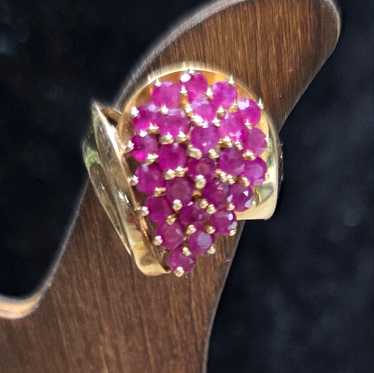 Sanuk Teardrop Ruby Cluster Yellow 10k Gold Bypas… - image 1