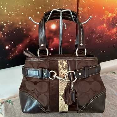 COACH 6091 シグネチャーハンプトン ショルダーバッグ ブラック VTG Y2K Coach 6091 Hampton Black Signature Canvas Leather