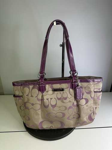 バッグ Coach Optic Signature Bag & Coin Case COACH Optic Signature Purple Pouch Bag & Coin Case Set