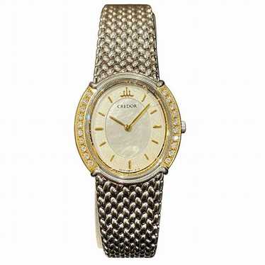 【美品】SEIKO CREDOR 5A70-0BP0 Seiko Credor 5A70-0Am0 Analog Quartz Women Aqua Blue Needle
