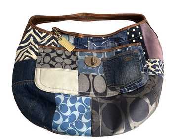 バッグ Coach Denim Patchwork Ergo Hobo Shoulder Y2K RARE Coach Denim Blue Patchwork Carly Signature Medium