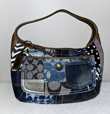 バッグ Coach Denim Patchwork Ergo Hobo Shoulder Rare Coach 10015 Denim Patchwork Hobo Ergo Shoulder Bag