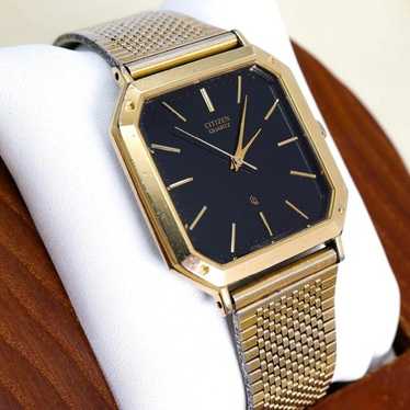 CITIZEN QUARTZ CQ 白 VTG Citizen CQ Watch Men 30mm White Dial Gold Tone Daydate