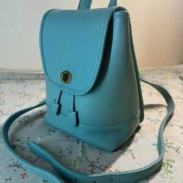 バッグ Vintage Coach Turnrock Blue Daypack Coach 37975 Turnlock Rucksack Denim Blue & Leather Backpack