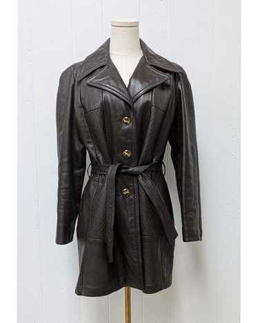 【70s】Euro Vintage All Leather TrenchCoat Vintage 70s ETIENNE AIGNER Womens 8 Leather Trench Coat
