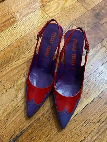 靴 Archive miu miu leather heels purple Vintage 90s Miu Miu Purple Leather Shoes With Peep Toes Size