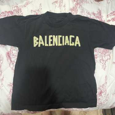 BALENCIAGA ダメージ加工 テープロゴTシャツ XS BALENCIAGA バレンシアガ Tape Medium Fit T-Shirt テープロゴ